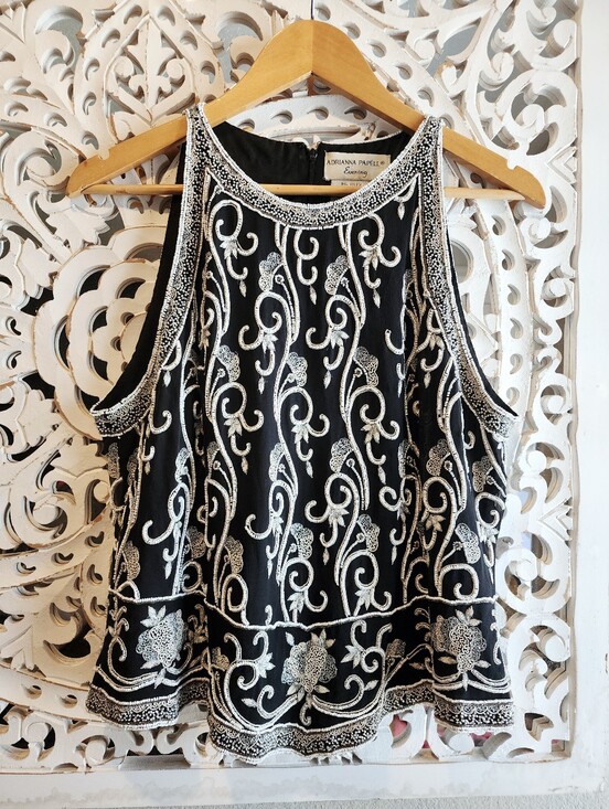 Adrianna Papell Tops - ADRIANNA PAPELL EVENING BEADING HALTER TOP BACK ZIPPER PEPLUM WOMENS SZ MEDIUM